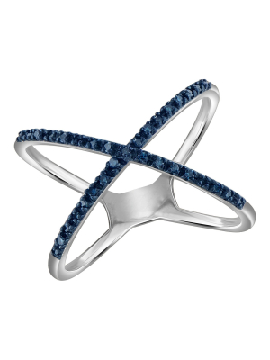 1/10 Ct. T.w. Round-cut Blue Diamond Prong Set X Ring In Sterling Silver - White (8)"