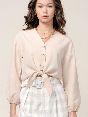 Bella Drop Shoulder Tie Front Linen Blouse