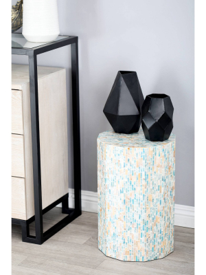 Natural Wood And Shell Octagon Accent Table Blue - Olivia & May