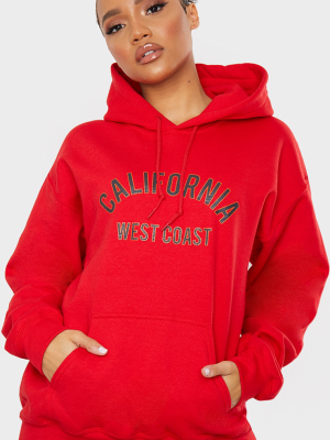 Red Oversized California Slogan Hoodie