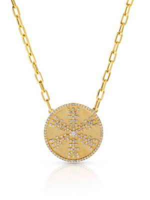 14kt Yellow Gold Diamond Helm Of Awe Medallion Charm Chain Link Necklace