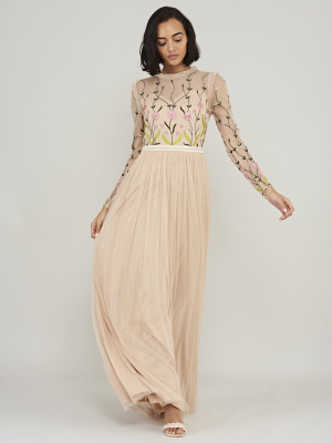 Lisanne Contrast Floral Embroidered Maxi Dress