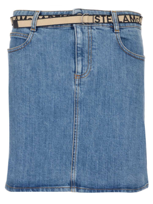 Stella Mccartney Logo Belted Mini Denim Skirt