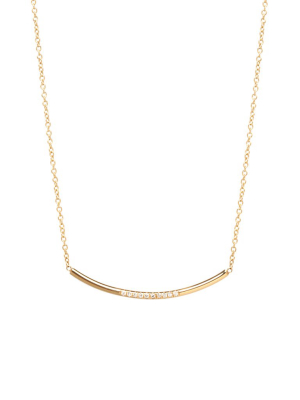 14k Pave Diamond Curved Bar Necklace