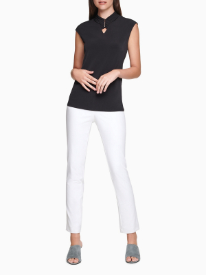 Solid Tiered Neck Cap Sleeve Top