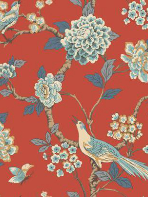 Fanciful Floral Wallpaper In Red And Blue By Ashford House For York Wallcoverings