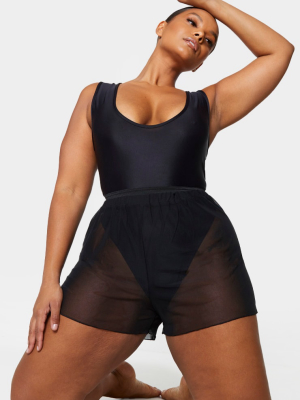 Plus Black Mesh Beach Shorts