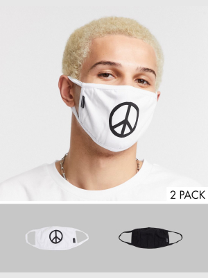 Icon 2 Pack Face Coverings With Peace Sign And Plain