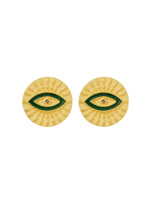 All Seeing Eye Studs With Green Enamel