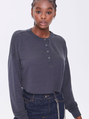 Slub Knit Henley Crop Top