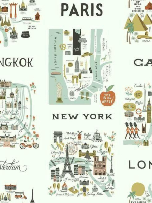 City Maps Wallpaper In Mint From The Rifle Paper Co. Collection By York Wallcoverings