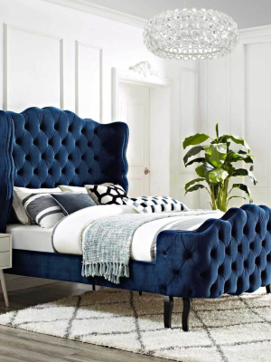 Vintage Velvet Platform Bed Navy