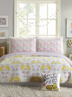 Tiger Flower Quilt Set Purple - Hello Lucky For Makers Collective