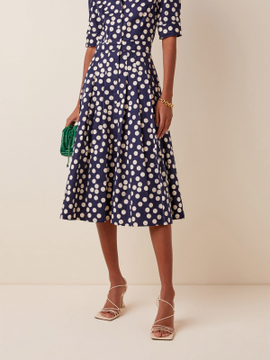 Polka-dot High-neck Cotton-blend Dress