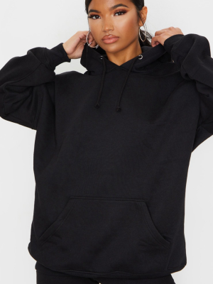 Black Oversized Pocket Front Drawstring Hoodie