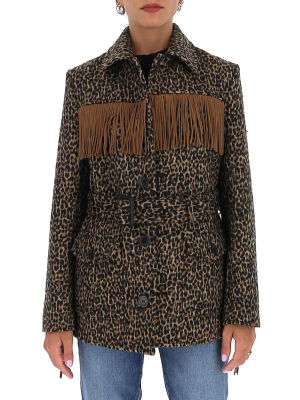 Saint Laurent Leopard Print Fringed Jacket