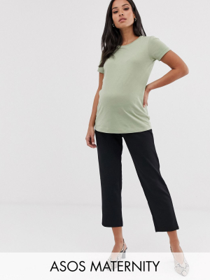 Asos Design Maternity Under The Bump Pull On Tapered Black Pants In Jersey Crepe