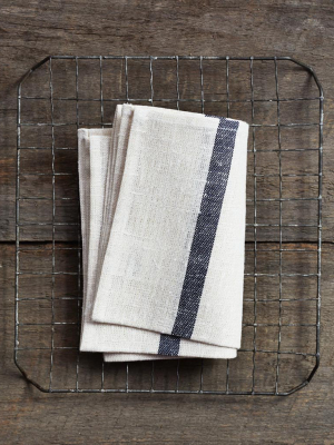 Thick Linen Kitchen Cloth - White With Navy Stripes