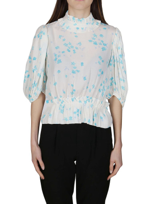 Ganni Floral Printed Mock-neck Blouse