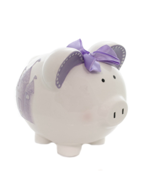 Bank 7.5" Lavendar Fairytail Piggy Bank Castle Save - Decorative Banks