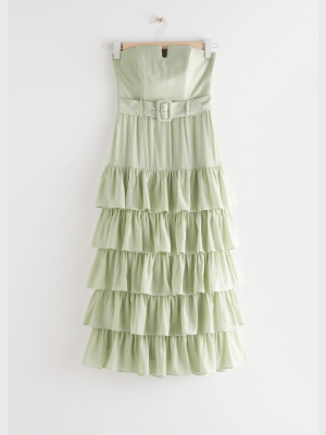 Ruffled Strapless Midi Dress