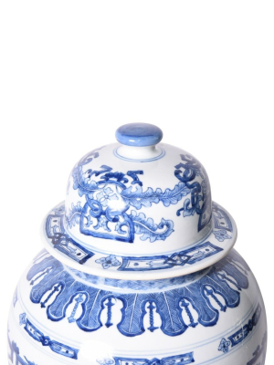 Grass Dragon Heaven Jar, Blue And White