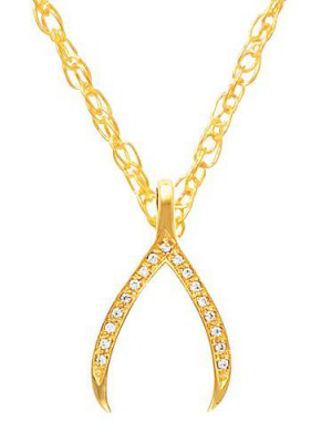 Pompeii3 1/5ct Diamond Wishbone Pendant In 14k White & Yellow Gold 1" Tall