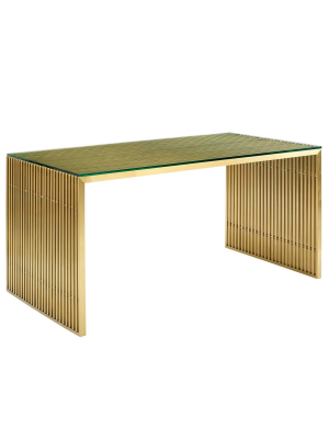 Gridiron Stainless Steel Dining Table Gold - Modway