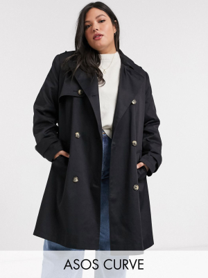 Asos Design Curve Trench Coat In Black