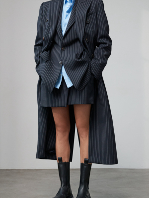 Pinstriped Contour Wool Blazer