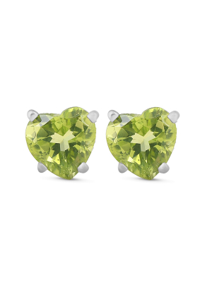 Pompeii3 1ct Heart Shape Peridot Studs 14k White Gold