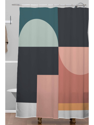 The Old Art Studio Abstract Geometric Shower Curtain Green - Deny Designs