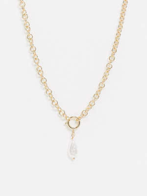 Whistles Irregular Pearl Pendant Necklace In Gold