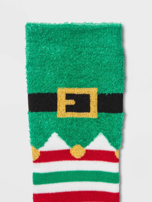 Women's Striped Fuzzy Elf Holiday Knee High Socks - Wondershop™ Green 4-10