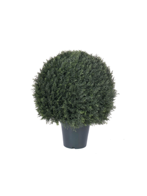 Vickerman 24" Artificial Uv Resistant Pond Cypress Topiary In Two Tone Green Pot.