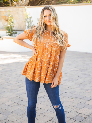 The Michelle Babydoll Top - Gold Dot