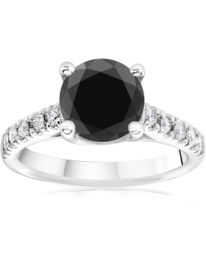 Pompeii3 3 1/4 Ct 14k White Gold Round Black Diamond Engagement Ring