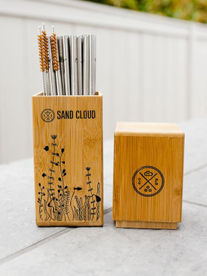 Bamboo Straw Holder With 20 Marine Inspired Straws