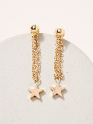 Gold / Rhodium Plated Star Charms Chain Dangling Earrings