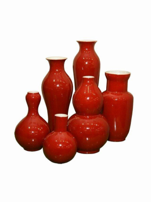 Assorted Vases Cinnabar Red, Set Of 6