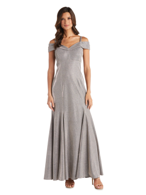 Off-the-shoulder Gown With Fishtail And Metallic Finish