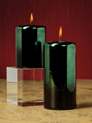 Shaded Metallic Pillar Candle - Green