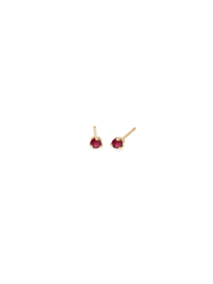 14k Small Ruby Prong Studs | July Birthstone