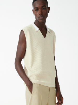 Organic Cotton Contrast Collar Sweater Vest