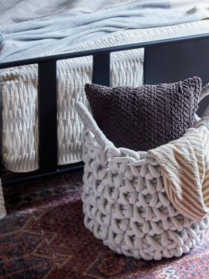 Olivia & May Set Of 2 Large Round Handmade Storage Baskets With Mesh Detail Gray