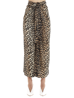 Ganni Leopard Print Tie Front Skirt