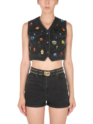 Moschino X Sesame Street Cropped Denim Vest