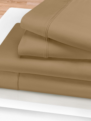 Blue Nile Mills Solid 1200-thread Count Deep Pocket Sheet Set, King, Taupe