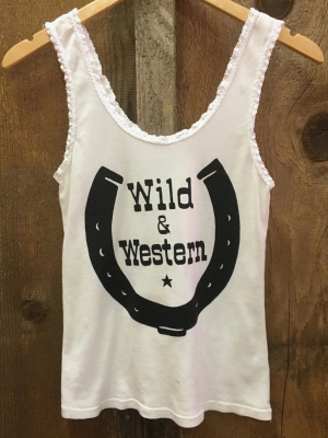 Wild & Western Lace Tank White/blk