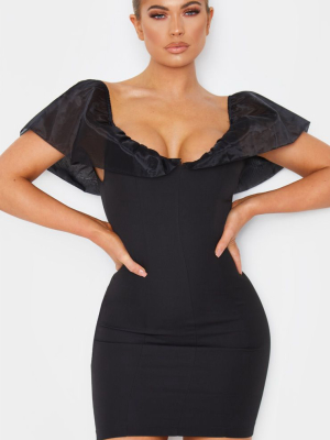 Black Chiffon Shoulder Detail Bodycon Dress